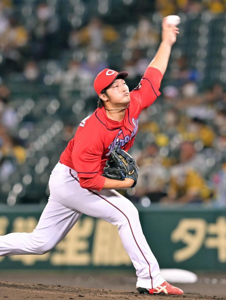 阪神打線を相手に力投する床田（撮影・立川洋一郎）