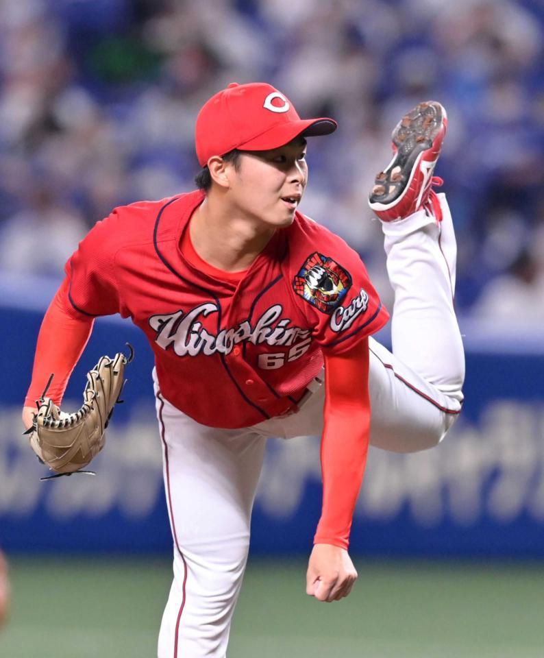 　中日打線を相手に力投する玉村昇