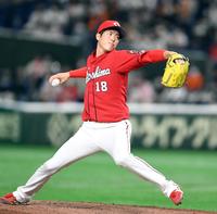 巨人打線に立ち向かう森下（撮影・佐藤厚）