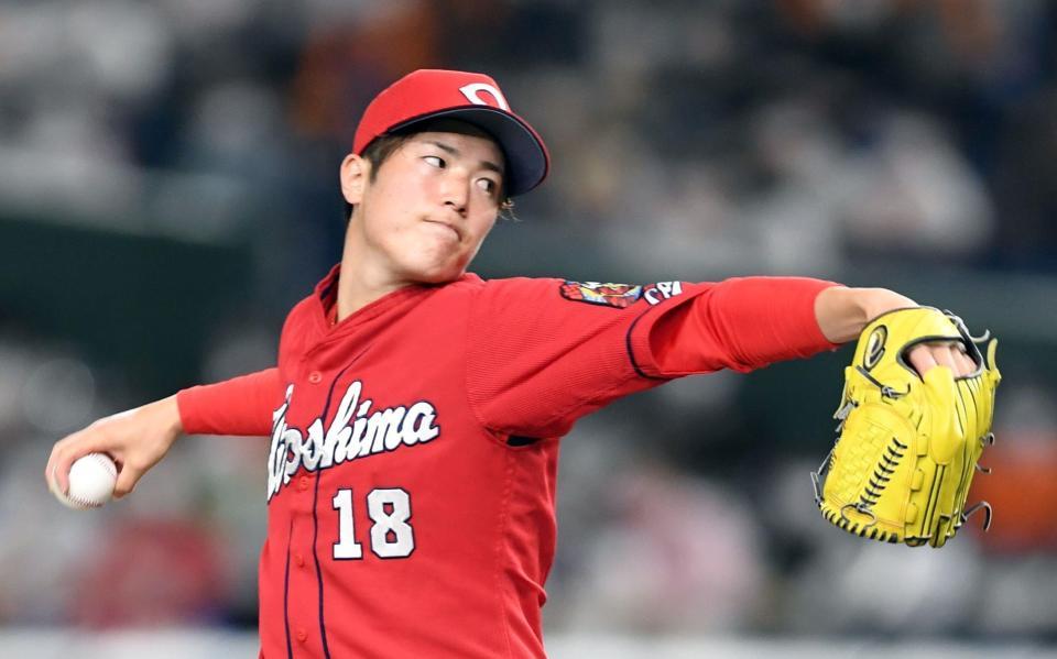 　巨人打線に立ち向かう森下（撮影・佐藤厚）