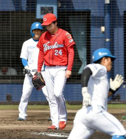 　４回、今川に２ランを浴びた黒原（撮影・佐々木彰尚）