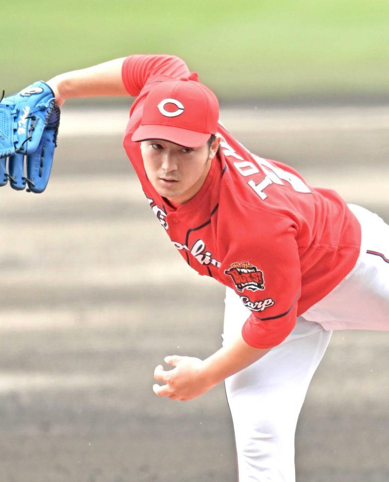 　巨人との練習試合に先発し、３回無失点の床田＝１９日、沖縄セルラースタジアム那覇