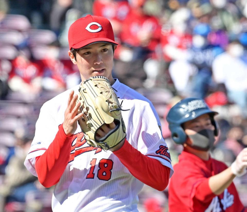 　５回を投げて３安打１失点と安定した投球を見せた森下（撮影・立川洋一郎）