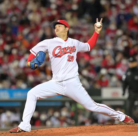 　巨人打線を相手に力投する先発の床田（撮影・立川洋一郎）