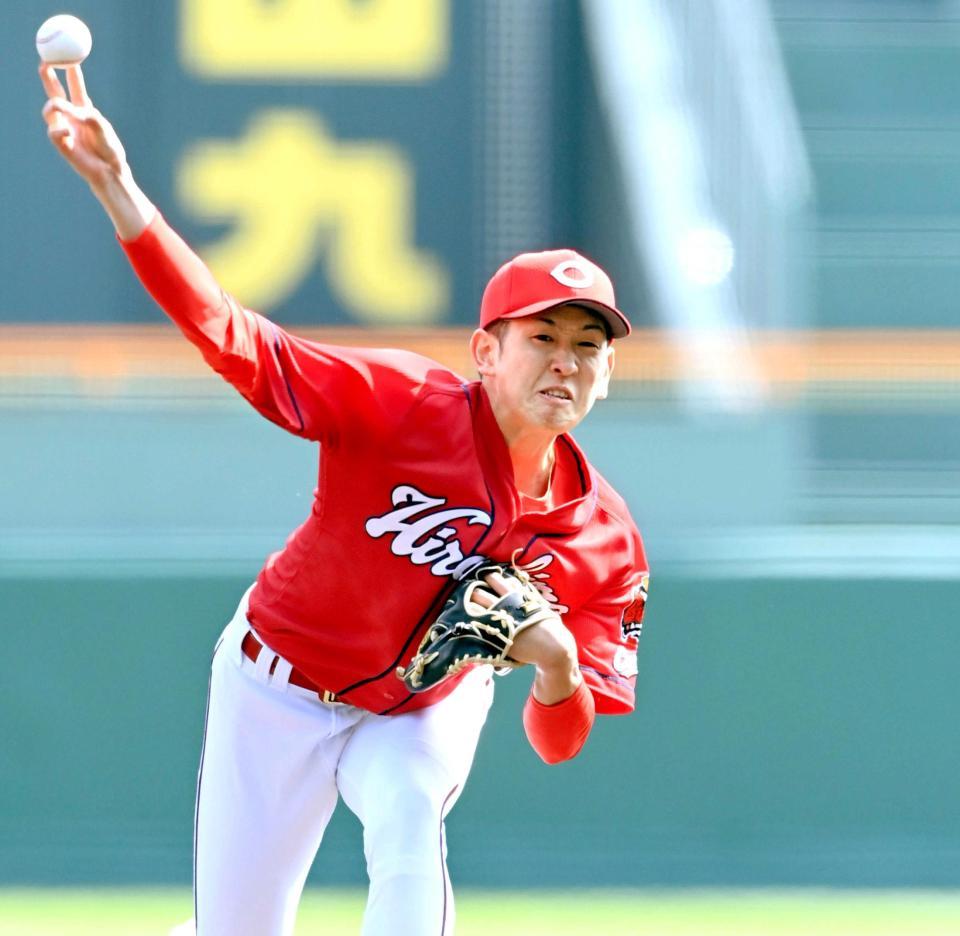 　先発し、力投する遠藤（撮影・田中太一）