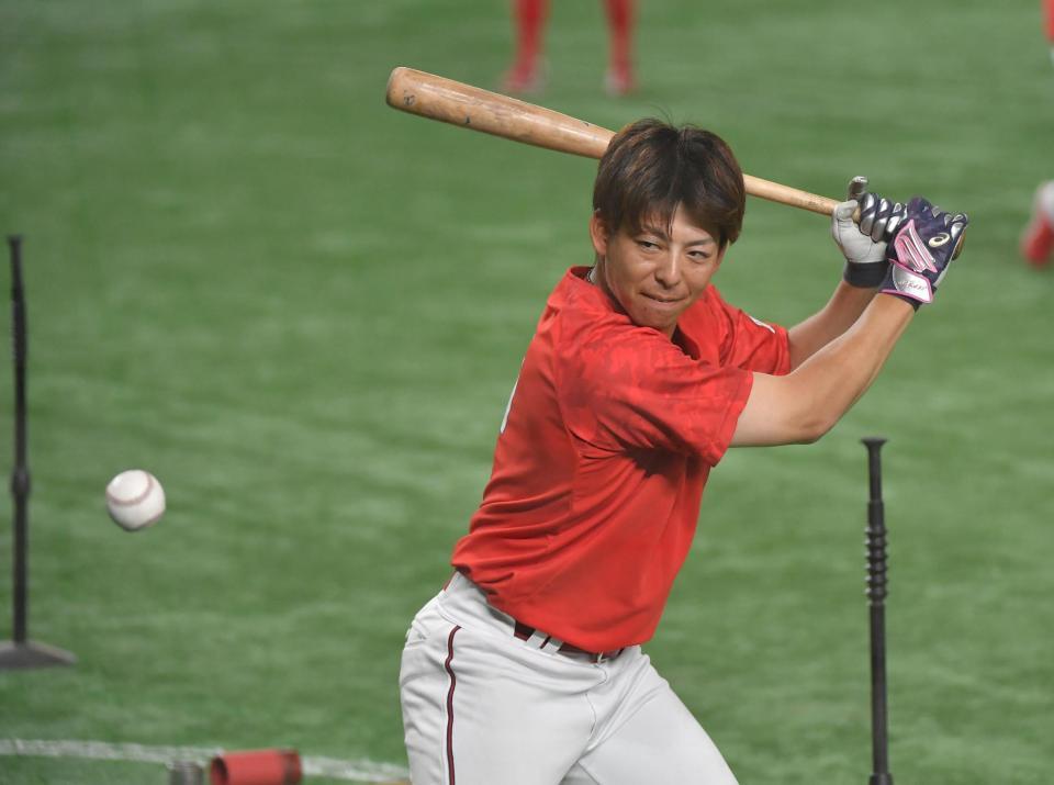 一軍に合流した野間（撮影・伊藤笙子）