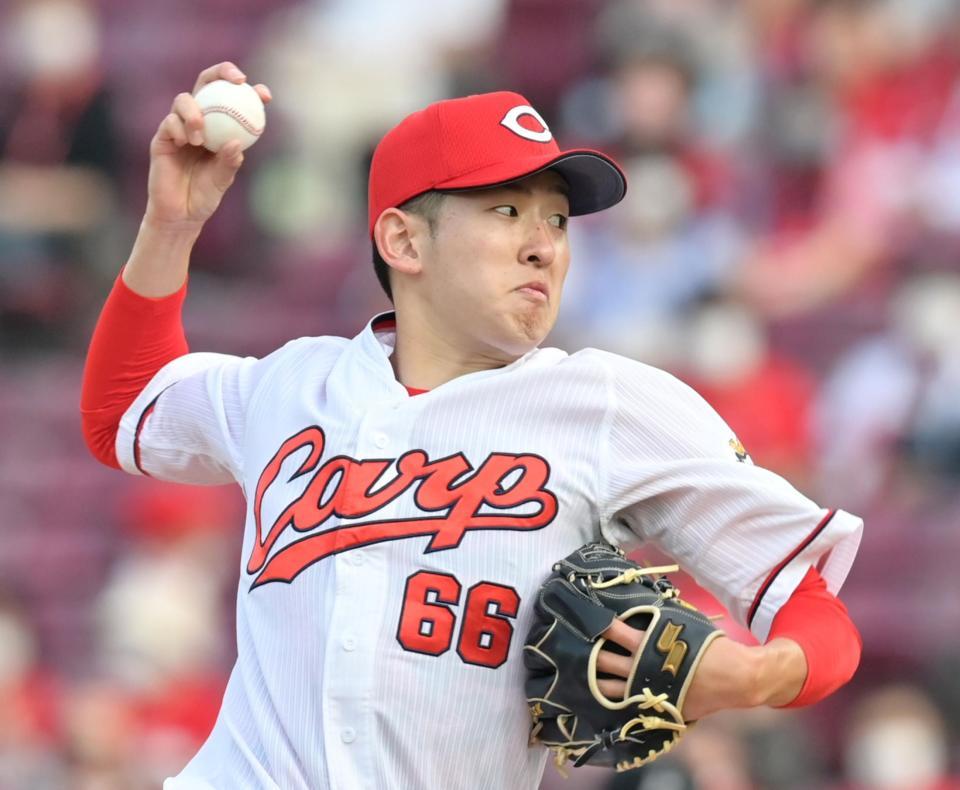 　ロッテ打線を相手に力投する先発の遠藤（撮影・立川洋一郎）