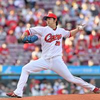 　日本ハム打線を相手に力投する先発の床田（撮影・立川洋一郎）