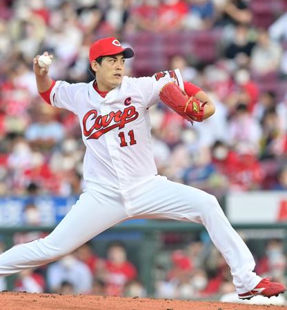 　日本ハム打線を相手に力投する先発の九里（撮影・立川洋一郎）