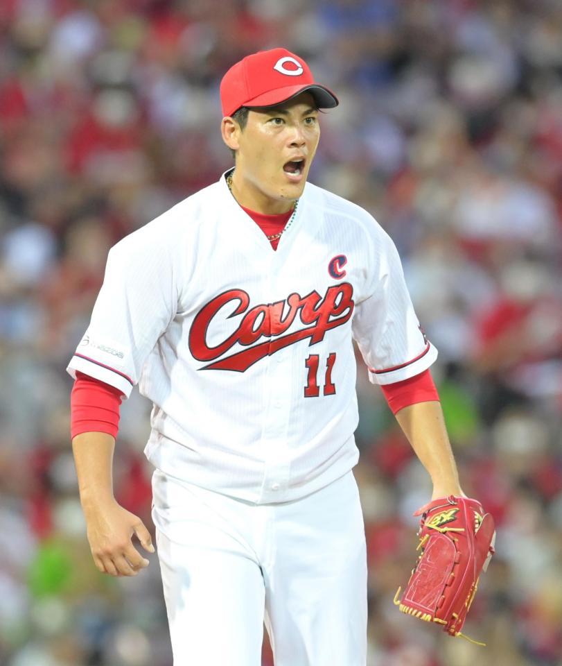 　３回、サンタナを空振り三振に仕留めてほえる九里