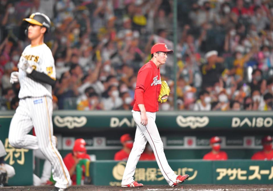 　６回、梅野に２点適時三塁打を打たれた森下（撮影・吉澤敬太）