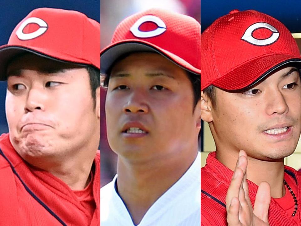 　（左から）広島・高橋樹、中神、戸田
