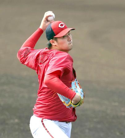 　シート打撃に登板する床田（撮影・山口登）