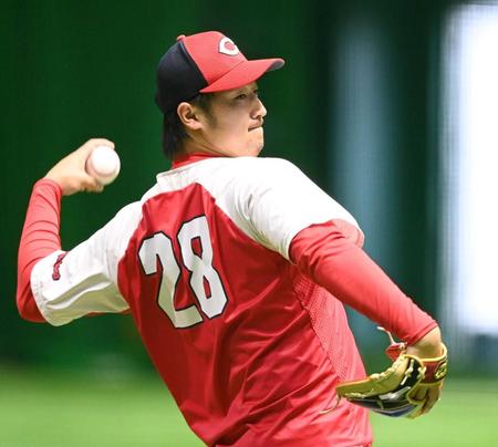 　中９日登板へ向け調整する床田（撮影・田中太一）