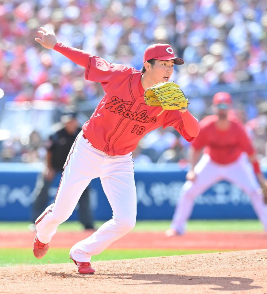 　３回、京田の一塁ゴロのベースカバーに走る森下（撮影・西岡正）