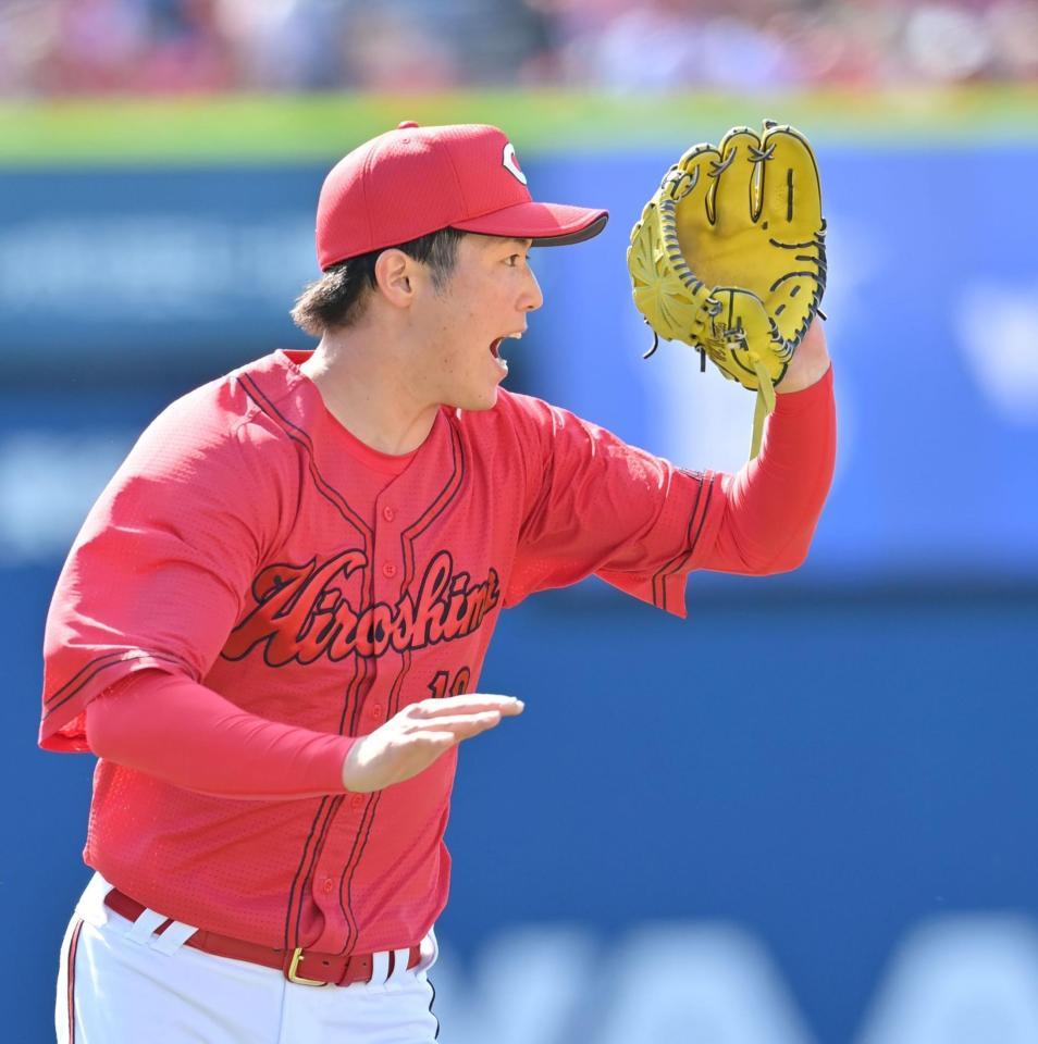 　３回、京田の一塁ゴロのベースカバーに走る森下（撮影・西岡正）