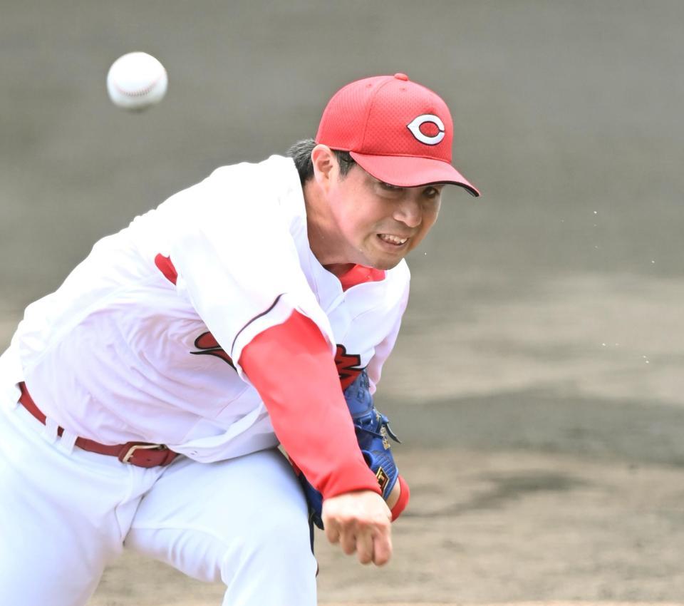 　先発し力強く投げ込む野村（撮影・田中太一）