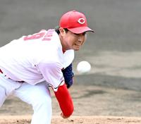 　先発し、力強く投げ込む野村（撮影・田中太一）