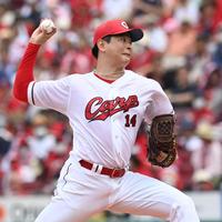 　先発し、投げ込む大瀬良（撮影・田中太一）