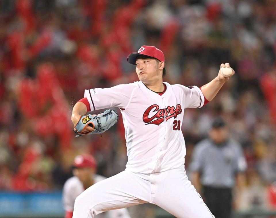 　７回、力投する床田（撮影・田中太一）