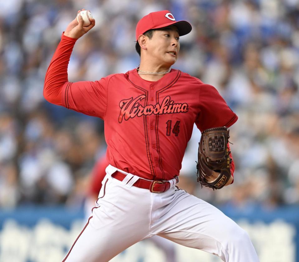 　力投する大瀬良（撮影・金田祐二）