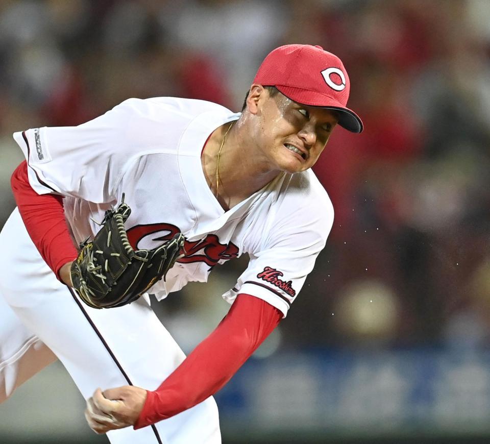 　７回、力強いボールを投げ込み無失点に抑える森（撮影・田中太一）