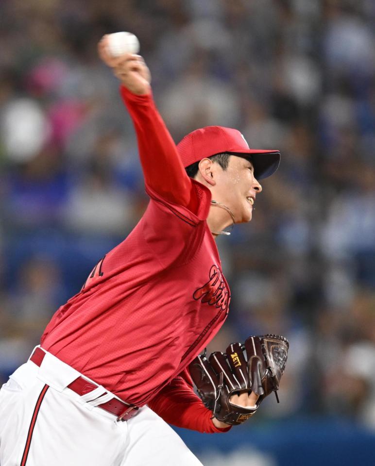 　力投する大瀬良（撮影・金田祐二）