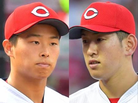 　広島・玉村昇悟（左）と遠藤淳志
