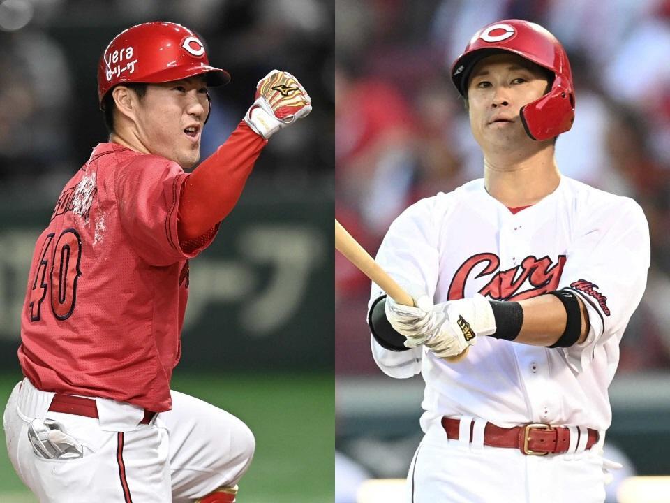 　残留を明言した（左から）磯村と上本