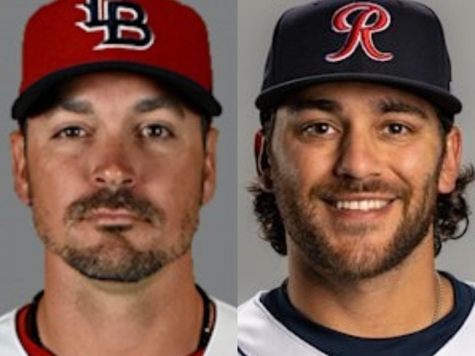 　カープ入団が発表された（左から）レイノルズ、シャイナーの２選手