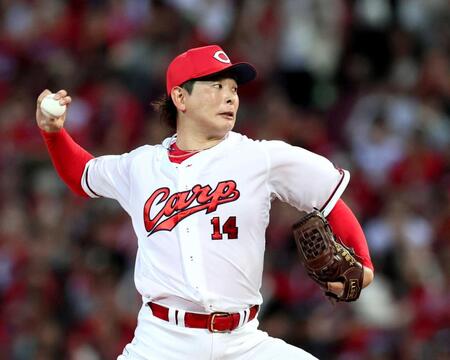 　阪神打線を相手に力投する大瀬良