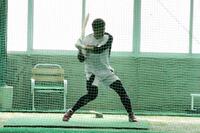 　打撃練習で汗を流す中村奨