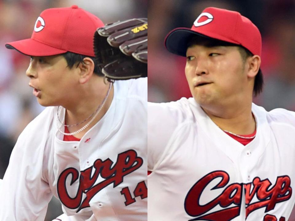 　大瀬良（左）と床田