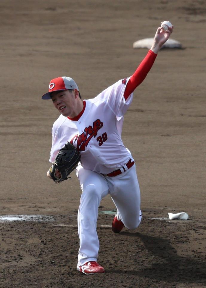 　シート打撃に登板し自己最速タイの１５３キロを計測した滝田（撮影・畠山賢大）