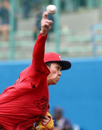 　先発し力投する常広（撮影・山口登）