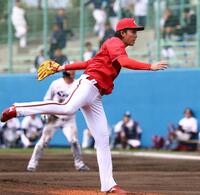 　先発し力投する常広（撮影・山口登）