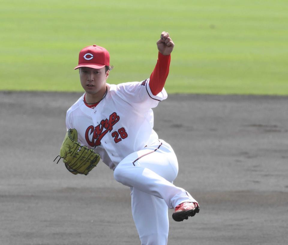 　躍動感あるフォームで、２回無失点と好投した佐藤柳