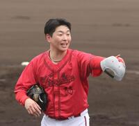 　シート打撃登板で、あと１人をリクエストする大瀬良（撮影・市尻達拡）