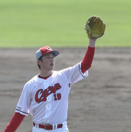 　シート打撃に登板した森下（撮影・市尻達拡）