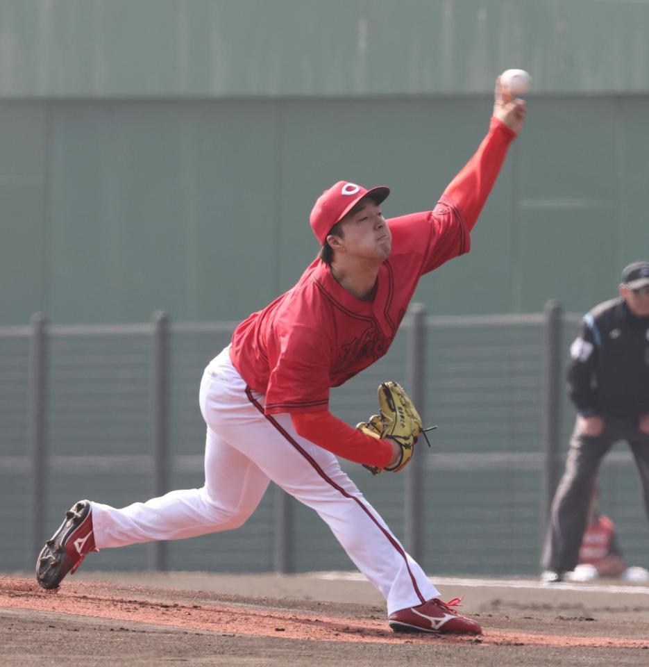 　先発し力投する佐藤柳（撮影・市尻達拡）