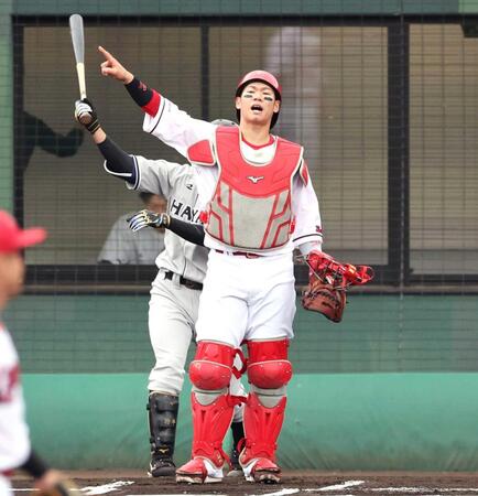 　ウエスタン・くふうハヤテ戦で実戦復帰した坂倉（撮影・市尻達拡）