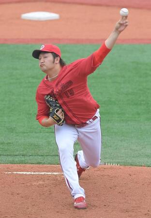 　ＤｅＮＡ打線を相手に力投する床田（撮影・佐藤厚）