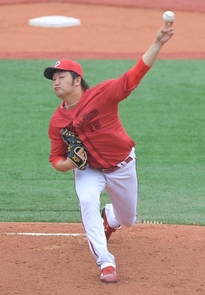 　ＤｅＮＡ打線を相手に力投する床田（撮影・佐藤厚）