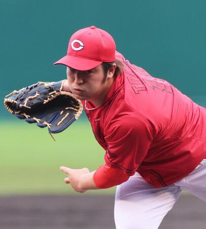 　阪神打線を相手に力投する床田（撮影・立川洋一郎）