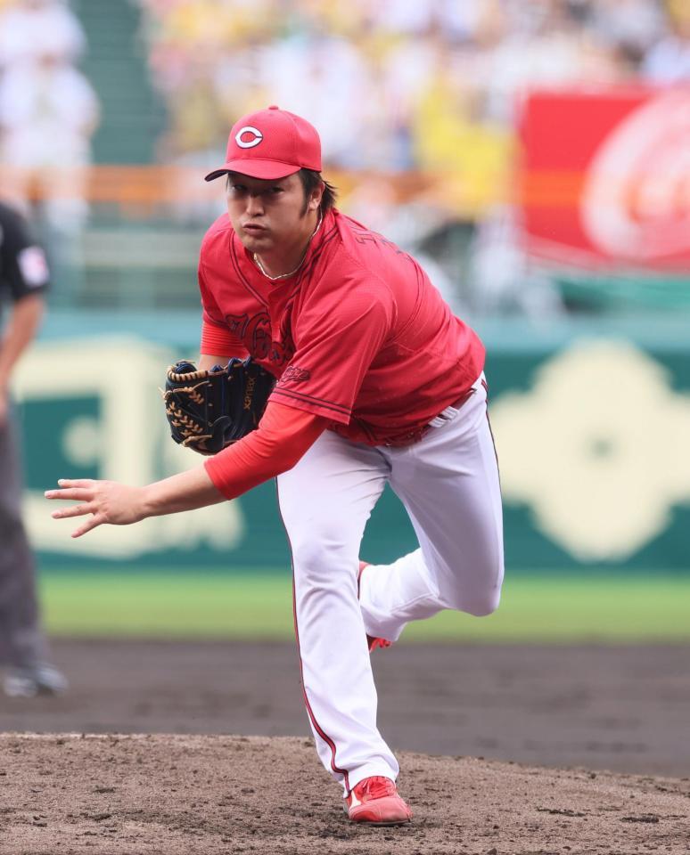 　阪神打線を相手に力投する床田（撮影・立川洋一郎）