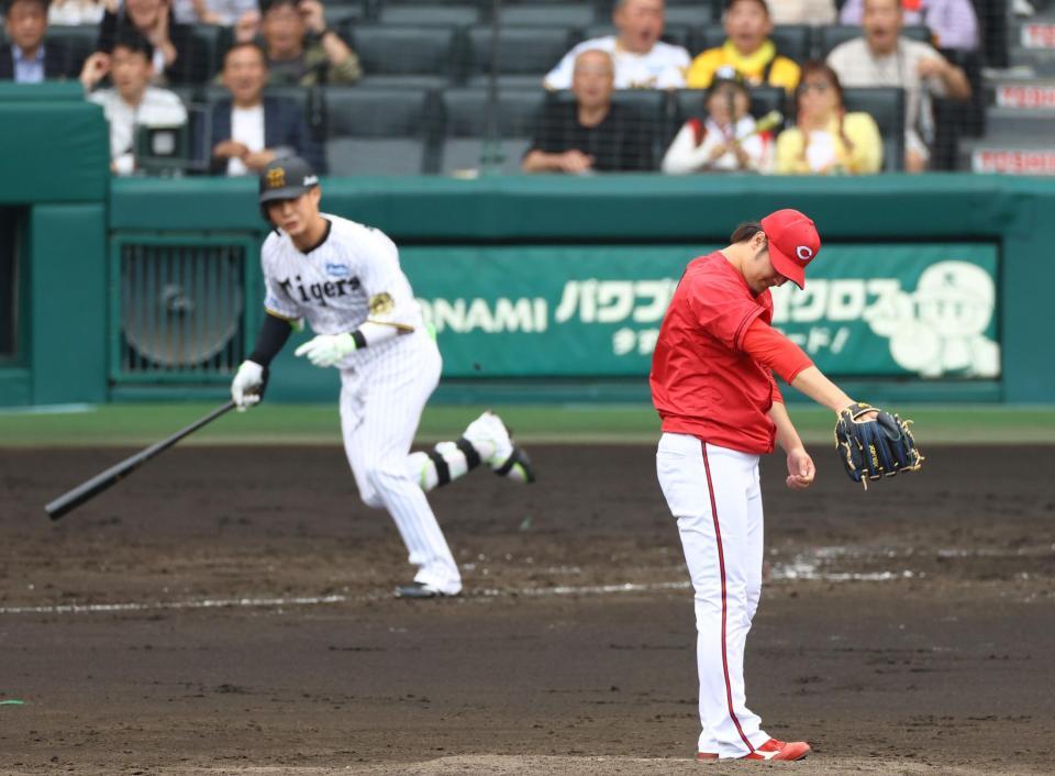 　４回、床田は木浪に先制適時打を許す（撮影・山口登）