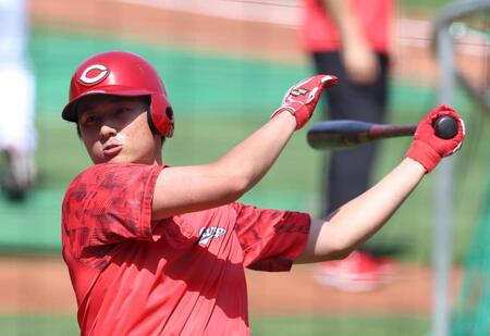 　打撃練習をする佐々木（撮影・市尻達拡）