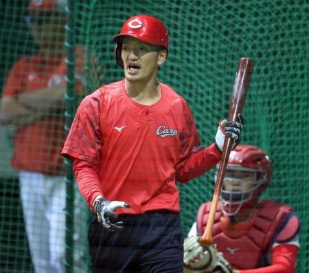 　打撃練習をする矢野（撮影・市尻達拡