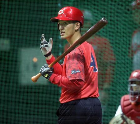 　打撃練習をする矢野（撮影・市尻達拡