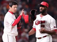 　広島・栗林（左）とハーン